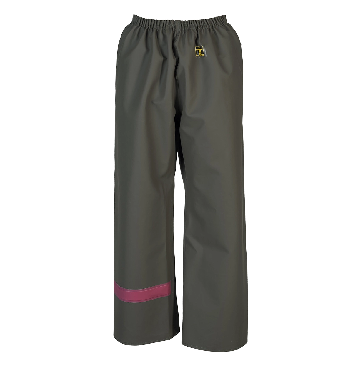 pantalon soca femme kaki avec bande fushia horizontale sur une jambe