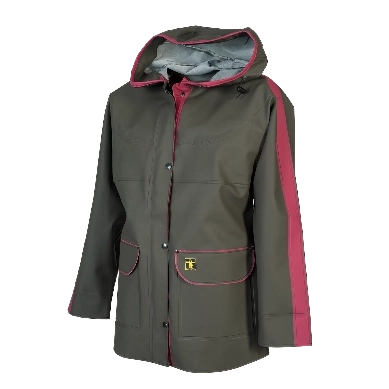 veste Guy COTTEN Kaki avec bande rose fushia le long des bras